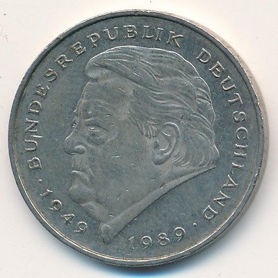 ФРГ 2 марки 1992 год - Франц Йозеф Штраус (J)