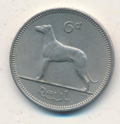 Ирландия 6 пенсов 1959 год - Ирландский волкодав