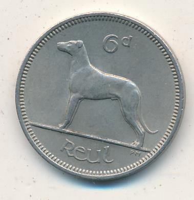 Ирландия 6 пенсов 1959 год - Ирландский волкодав