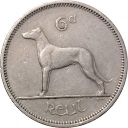 Ирландия 6 пенсов 1959 год - Ирландский волкодав