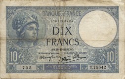 Франция 10 франков 1939 год - Портрет Афины (Минервы). Крестьянка