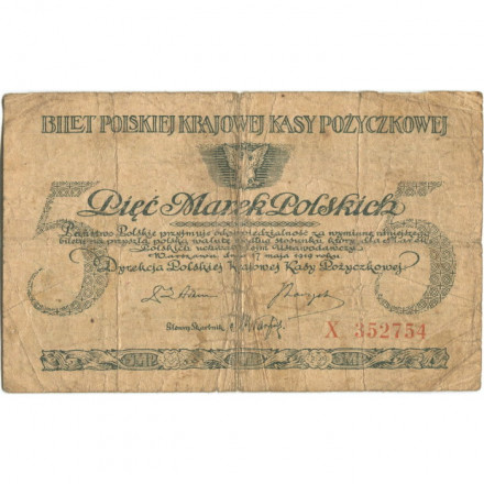 Польша 5 марок 1919 год - Бартош Гловацкий - VG
