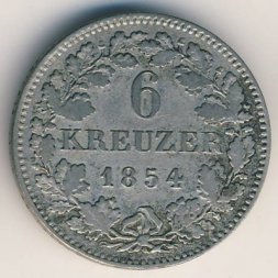 Бавария 6 крейцеров 1854 год