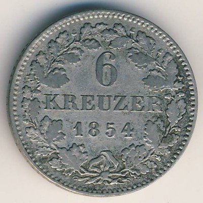 Бавария 6 крейцеров 1854 год