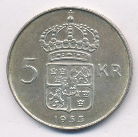 Швеция 5 крон 1955 год