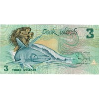Острова Кука 3 доллара 1987 год - Обнаженная Ина, плывущая на акуле