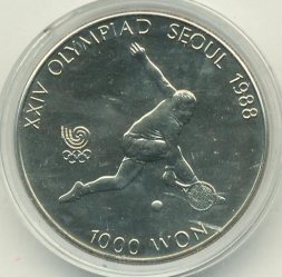 Южная Корея 1000 вон 1987 год - XXIV летние Олимпийские Игры, Сеул 1988. Теннис (AU)