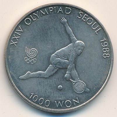 Южная Корея 1000 вон 1987 год - XXIV летние Олимпийские Игры, Сеул 1988. Теннис (AU)