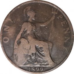 Великобритания 1 пенни 1899 год (бронза, коричневый цвет)