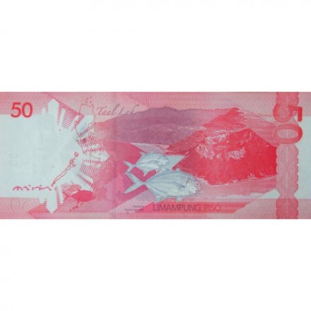 Филиппины 50 песо 2014 год - Серхио Осмена. Озеро Тааль. Вулкан Тааль Кальдера. Гигантский каранкс - UNC