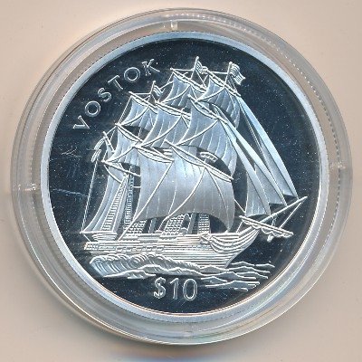 Фиджи 10 долларов 2002 год - Парусный корабль «Восток»