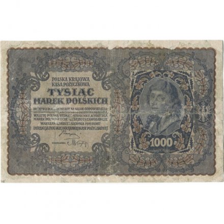 Польша 1000 польских марок 1919 год - Немецкая оккупация - G (надрывы, склейка)