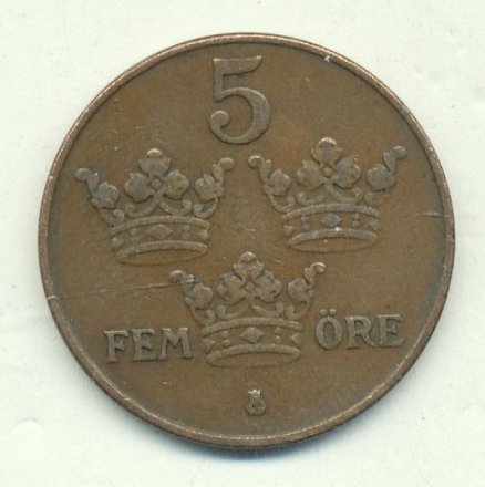 Швеция 5 эре 1929 год - Король Густав V