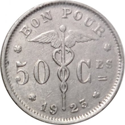 Бельгия 50 сантимов 1923 год BELGIQUE