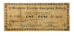 Филиппины Провинция Горная ( военные деньги ) сертификат 1 песо 1942 -1944 год - белая бумага - VG