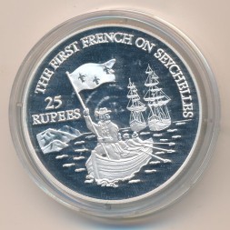 Монета Сейшелы 25 рупий 1993 год - Первые французы на Сейшелах