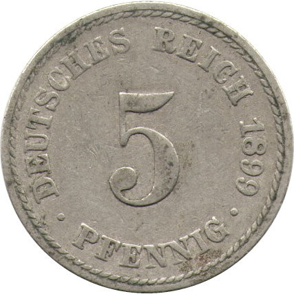 Германия 5 пфеннигов 1899 год (A)