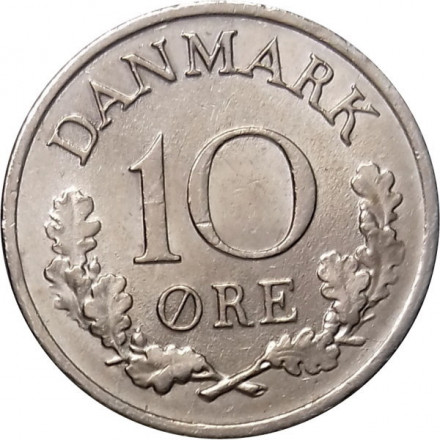 Дания 10 эре 1960 год - Фредерик IX (новый тип)