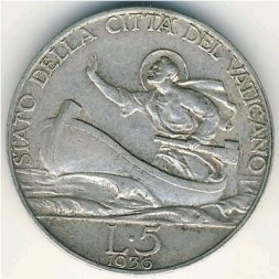 Ватикан 5 лир 1936 год