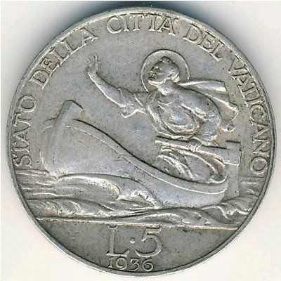 Ватикан 5 лир 1936 год