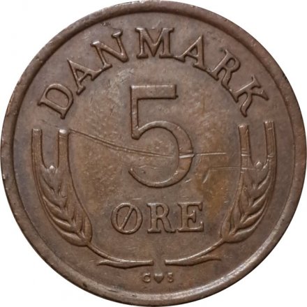 Дания 5 эре 1962 год (бронза)