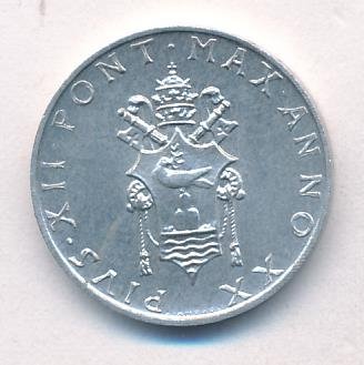 Ватикан 1 лира 1958 год