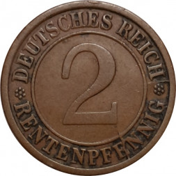 Веймарская республика 2 рентенпфеннига 1924 год (J)