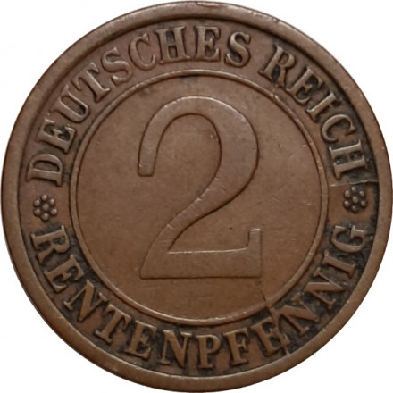 Веймарская республика 2 рентенпфеннига 1924 год (J)
