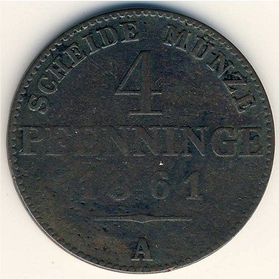 Пруссия 4 пфеннинга 1861 год