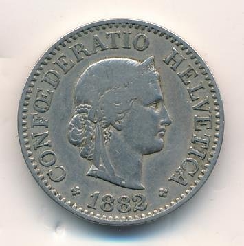 Швейцария 10 раппенов 1882 год