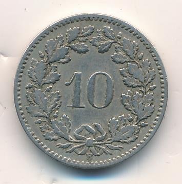 Швейцария 10 раппенов 1882 год