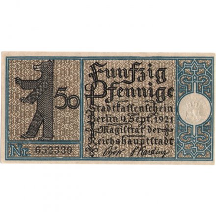 Германия (нотгельд) 50 пфеннигов 1921 год - Серия &quot;Районы Берлина&quot;. Лихтенберг около 1790 г. (вид 17) - UNC