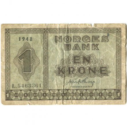 Норвегия 1 крона 1948 год - F