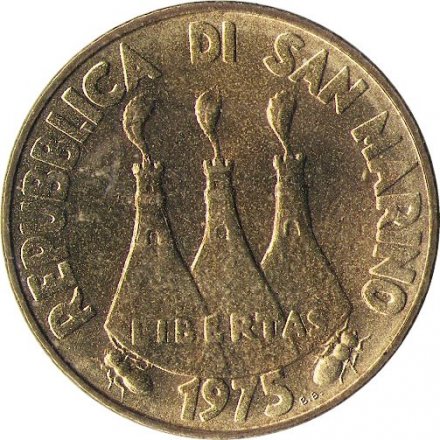 Сан-Марино 20 лир 1975 год - Любовь у животных. Хохлатый жаворонок. ФАО