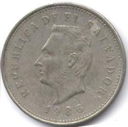 Монета Сальвадор 5 сентаво 1986 год - Франсиско Морасан