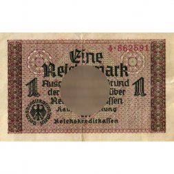 Третий Рейх (Германия) 1 рейхсмарка 1939-1945 год - Для оккупированных территорий - VF