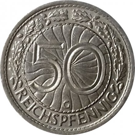 Веймарская республика 50 рейхспфеннигов 1938 год (G)