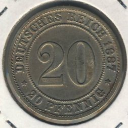 Германия 20 пфеннигов 1887 год