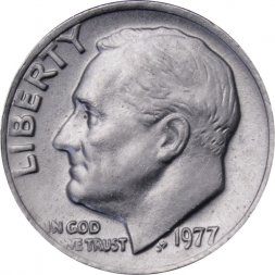США 1 дайм (10 центов) 1977 год - Франклин Рузвельт (без отметки МД)