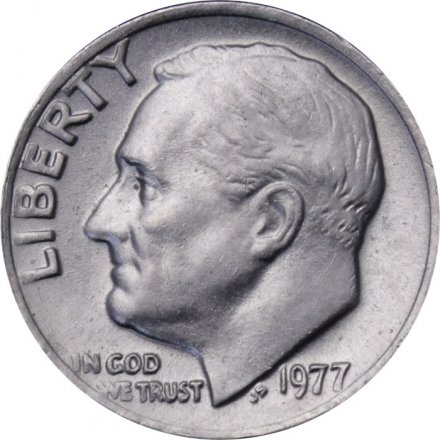 США 1 дайм (10 центов) 1977 год - Франклин Рузвельт (без отметки МД)