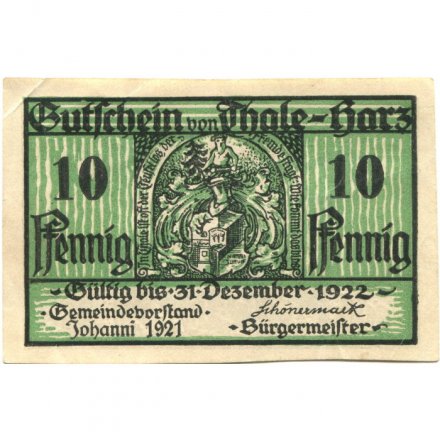 Германия (Нотгельд) 10 пфеннигов 1921 год Тале-ам-Гарц - XF