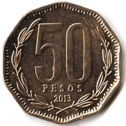 Монета Чили 50 песо 2013 год