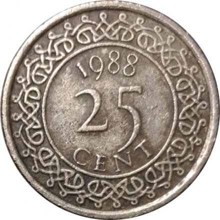 Суринам 25 центов 1988 год