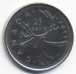 Канада 25 центов 2011 год - Карибу