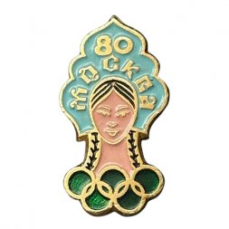 Значок Москва. Олимпиада-80. Девушка в кокошнике (голубой)