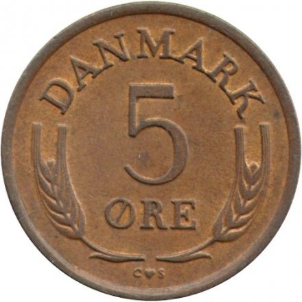 Дания 5 эре 1962 год (бронза)