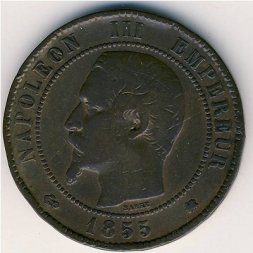 Франция 10 сантимов 1855 год Наполеон III (К)