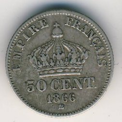 Франция 50 сантимов 1866 год