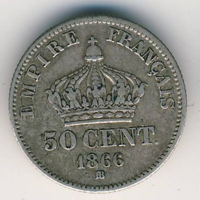 Франция 50 сантимов 1866 год