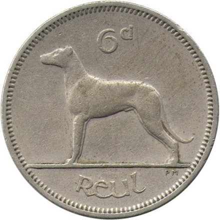 Ирландия 6 пенсов 1960 год - Ирландский волкодав